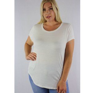 White Plus Size Short Sleeve Hi Low Top
